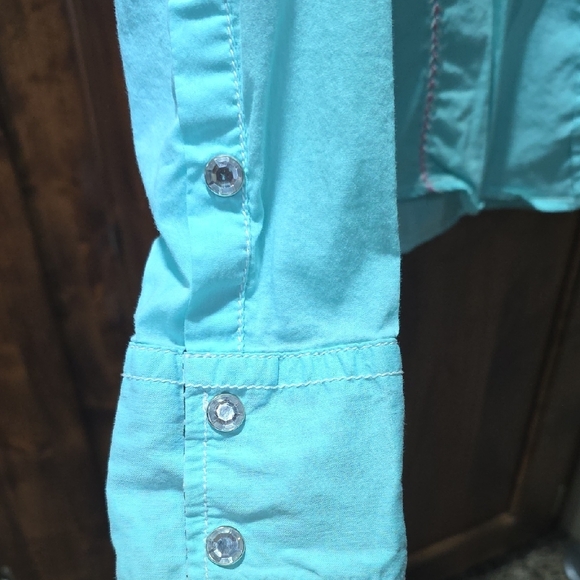 Roar Aqua Embroidered Button-Down Rodeo Shirt Small - Picture 4 of 6